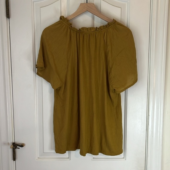 J.Jill | Floral Embroidered Flowy Yellow Gold Ruffle Collar Tee Medium Boho - Picture 8 of 10